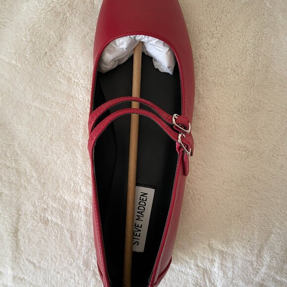 Red Leather Two-Strap Ballet Flats Steve Madden Mary Jane Size 8.5 - Picture 5 of 8